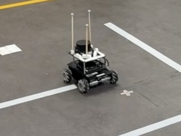 The robot on the real maze floor, close to a corner